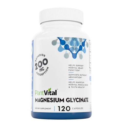 [BRSWGBIBAVYQGYA4] PlantVital Magnesium Glycinate 200mg - Supports Restful Sleep, Muscle & Nerve Function, Normal Heart & Bone Health - Feel Calm & Relax - Vegan, Third Party Tested, Gluten Free, Non-GMO - 120 Capsules