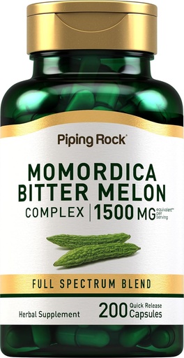 [BRSRMGD6AQBQGGQ2] Piping Rock Bitter Melon kapslar | 1500mg | 200 piller | Momordica Charantia Extract | Komplex Herb Supplement | Non-GMO, Gluten Free