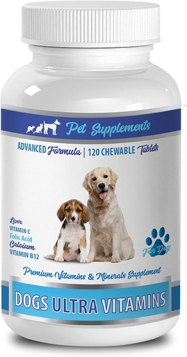 [BRSWGGT2AB7A4CT6] Dog Energy Booster - Ultra Vitamins for Dogs - Chews - Powerful Formula - Mineral Complex - Calcium for Dogs - 90 Treats (1 Bottle)