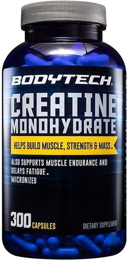 [BRSWKZAKPIHB2EDG] BODYTECH Creatine Monohydrate Capsules a Micronized a Supports Muscle Strength, Mass, and Endurance (300 Capsules)