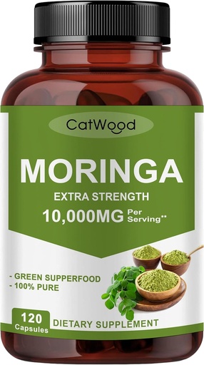 [BRSRA2QKOF5A2HI7] Moringa Supplement 10 000 mg per portion, 100% Moringa Powder Organic, Moringa Leaf Extract Powder, Moringa Capsules Organic, Non-GMO, Gluten Free, 120 kapslar
