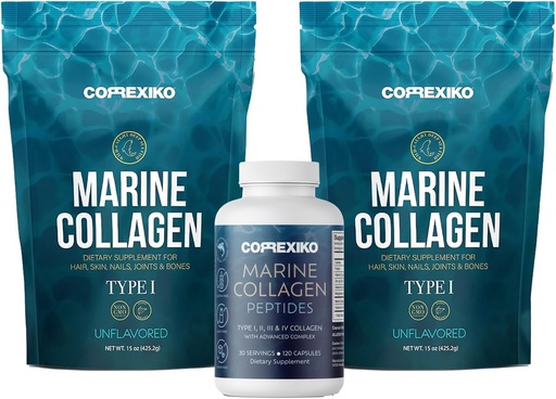 [BRSWYAITAUCREYDO] CORREXIKO 2X Marine Collagen Powder (15oz) &apos; 1x Marine Capsules Bundle