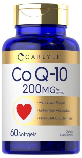 [BRSW2GDQOEHWO3A4] Carlyle CoQ10 200mg Softgels | 60 Count | with Black Pepper | Enhanced Absorption | Non-GMO, Gluten Free Supplement