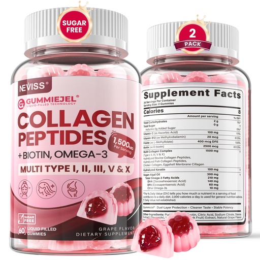 [BRSRA2YEOECBO2DJ] Collagen Peptides Pectin Gummies for Women Men w/Omega 3 and 1500mg Multi Collagen Type I II III V & X, Biotin Keratin for Hair Growth, Hydrolyzed Collagen Gummy Hair Skin and Nails Vitamins, 120ct