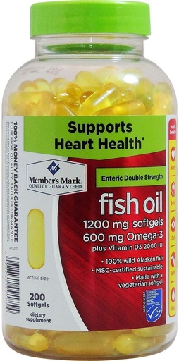 [BRSWKYQQOVYWIYDA] Member's Mark Enteric Double Strength Fish Oil 1200mg (200 softgels)