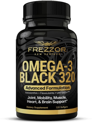 [BRSW2FI6OF7GGCYU] FREZZOR Omega 3 Black - Green Lipped Mussel Oil Capsules, Made in New Zealand, UAF1000+, Joint Care & Relief, Heart & Immune Support, No Fishy Aftertaste, 320 Count (Pack of 1)