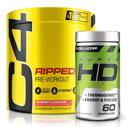 [BRSROAT7PINBMDTK] C4 Ripped & SuperHD, The Thermogenic Bundle, C4 Ripped Pre Workout Powder, Cherry Limeade 30 Servings + SuperHD with Capsimax and Green Tea Extract, 60 Servings