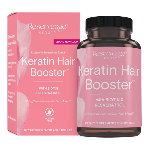 [BRSWIZQGPMDQMA3I] Reserveage Beauty Keratin Hair Booster with Biotin & Resveratrol - Hair & Nail Growth Supplement for Women - Supports Healthy Thickness & Shine with Biotin - 60 Capsules (30 Servings)