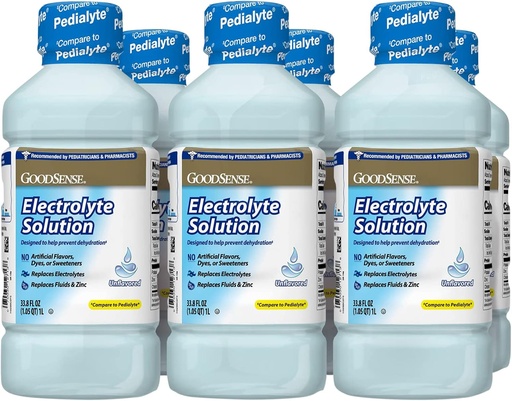 [BRSWIHQEA4GBWC3I] GoodSense Electrolyte Oral Solution, Unflavored, Designed to Help Prevent Dehydration; Replaces Electrolytes, Fluid and Zinc, 33.8 Fluid Ounces (Pack of 6)