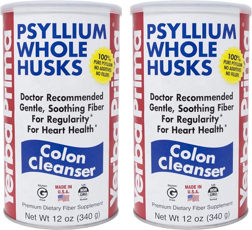 [BRSWKHQRBMABMGDZ] Yerba Prima Psyllium Husk, 12 once (paquet de 2) - Supplément de fibre Colon Cleanser - Soutien naturel pour la santé Gut - Non OGM, sans gluten, végétalien