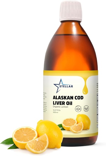 [BRSRAHACB4FBY336] Stellar Alaskan Cod Liver Oil - Organic Lemon, 16.67 oz | Wild-Caught in USA | Rich in Omega-3 DHA/EPA & Vitamin D | Non-GMO Certified | Supports Heart, Brain & Immune Health