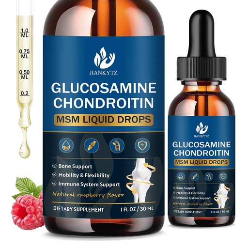 [BRSRAFQCCEHA4CY4] (2 Pack) Glucosamine Chondroitin MSM Liquid Drops, High Absorption, Antioxidant, Immune, Bone Support, MSM Supplement for Men & Women, Vegan, Sugar-Free, Raspberry Flavor, 1 Fl Oz
