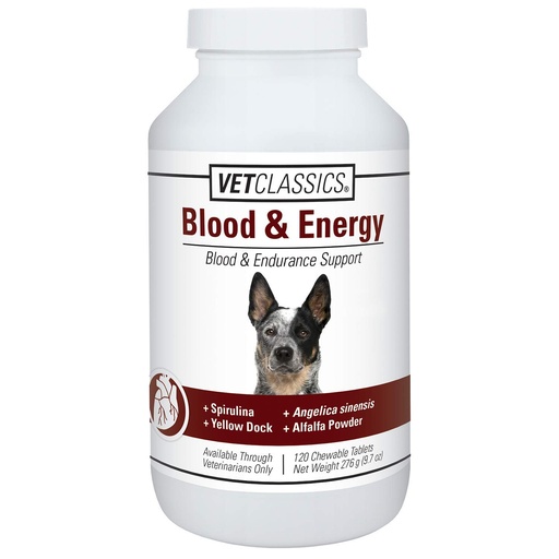 [BRSWIYQGOYHQKYLO] Vet Classics Blood & Energy Dog Supplement – Pet Health Supplement for Dogs – Supports Canine Endurance – Includes Spirulina, Yellow Dock, Alfalfa – Supports Hemoglobin, Myoglobin – Chewable Tablets - 120 Ct.