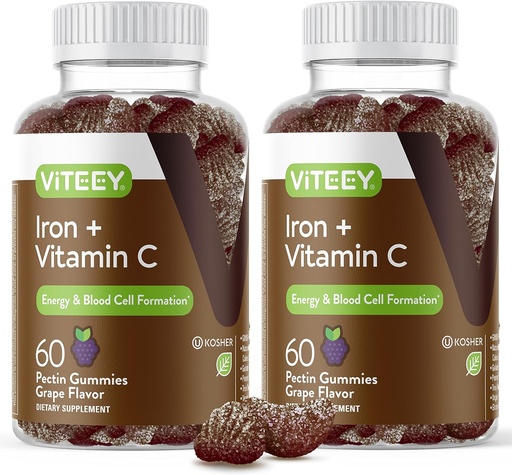 [BRSW2GQ2CEPRSYDG] VITEEY Iron Gummies - Iron with Vitamin C - Energy, Bood Support and Anemia Supplement for Women & Men - Vegan, Gluten Free - 120 Count
