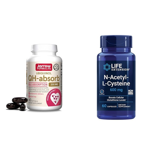 [BRSROBQEAEMGOH37] Jarrow Formulas QH-Absorb 200 mg - High Absorption Co-Q10 - Active Antioxidant Form of Co-Q10 & Life Extension N-Acetyl-L-Cysteine (NAC), Immune, Respiratory, Liver Health, NAC 600 mg