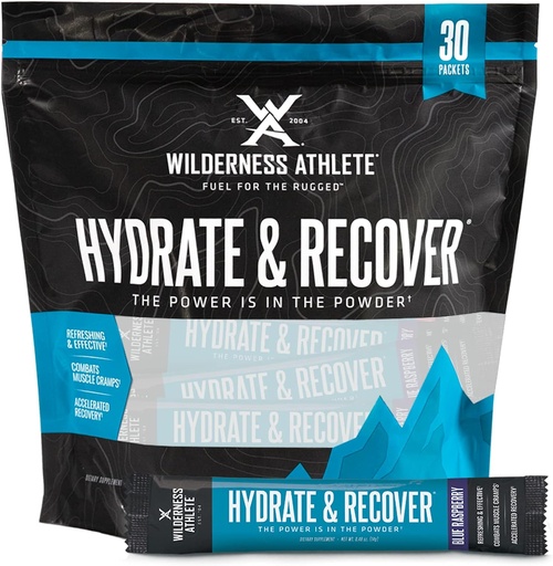 [BRSW2BABAQMRA3TZ] Wilderness Athlete - Hydrate & Recover | Flüssigkeits Hydration Packets Elektrolyt-Getränk-Mix - Recover schneller mit Bcaas - 30 Single Servieren Hydrate Packets (Blauer Himbeer)