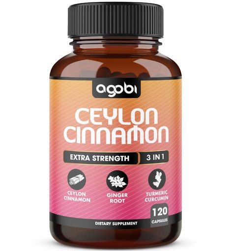 [BRSWYFICCUGWCFDJ] Ceylon Cinnamon Capsules - Combined with Ginger Root and Turmeric Curcumin Supplement - 120 Vegan Capsules