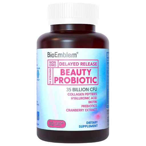 [BRSW2CQBCEFWGEYZ] BioEmblem Beauty Probiotics for Women, 35 Billion CFU 14 Strains with Biotin, Collagen, Prebiotics for Digestive Health, Hair Skin and Nails, Vaginal Probiotics Supplement, Shelf Stable, 30 Caps