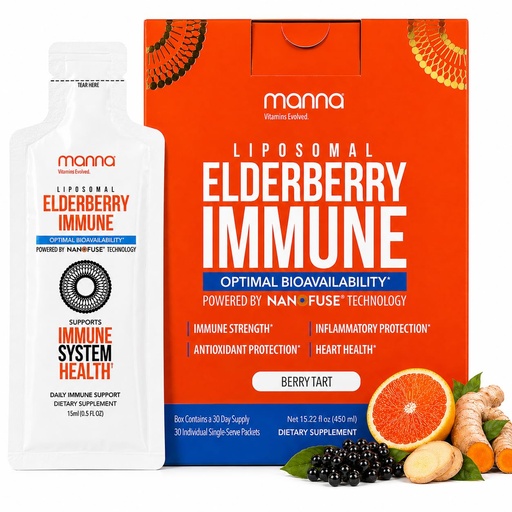 [BRSRMGDYPJ6RMD3G] Manna Vitamins Evolved Liposomal Elderberry Immune 15 Packets, Vitamins C, D etc. - Daily Immune Support for Adults, Kids - Sugar Free, Real Elderberry Extract, Syrup, Travel-Friendly