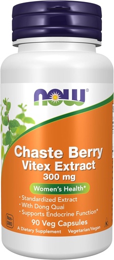 [BRSWIYYPOMNWEHD2] MAINTENANT Suppléments, Extrait Chaste Berry Vitex 300 mg avec Dong Quai, Santé des femmes*, 90 gélules