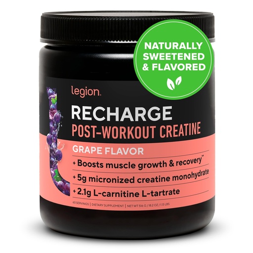[BRSW2BAKCEAQGAY2] LEGION Recharge Post Workout Supplement - All Natural Muscle Builder & Recovery Drink with Micronized Creatine Monohydrate. Naturally Sweetened & Flavored, Safe & Healthy. (Grape, 60 Serving)