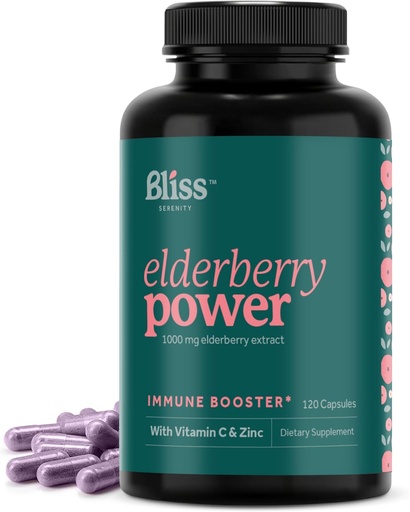[BRSROZL4C4PRGC3J] Elderberry with Zinc and Vitamin C for Adults - Sambucus Elderberry Capsules - 1000 mg Extract, Immune Support Supplement for Women and Men, with Antioxidant Fruit Blend, 120 Vegcaps, 60 Day Supply