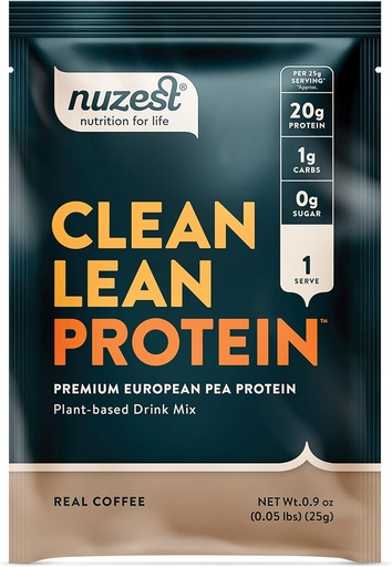 [BRSWKGYQBMAWAGDC] Nuzest - Pea Protein Powder - Clean Lean Protein, Premium Vegan Plant Based Protein Powder, Dairy Free, Gluten Free, GMO Free, Naturally Sweetened Protein Shake, Real Coffee, 1 Serving, 0.9 oz
