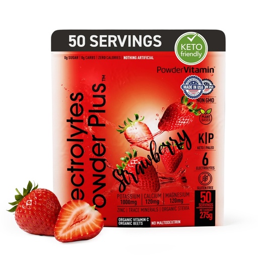 [BRSRAYACAUNQGC3O] PowderVitamin Electrolytes Powder Plus Keto, Strawberry (50 Servings) 0 Sugar, No Maltodextrin,1000mg Potassium,120mg Calcium,120mg Magnesium,Organic Vitamin C,Zero Calories, Energy Hydration Powder