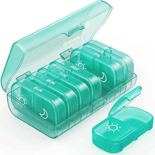 [BRSROZDYA4OR6YA7] AUVON XL Weekly Pill Organizer 2 Times a Day, Pill Box 7 Day with One-Side Large Openings for Easy to Use, Cyan AM PM Pill Case for Medication, Vitamins, Fish Oils, Supplements