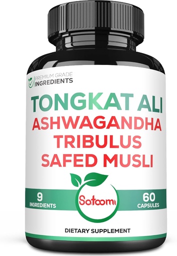 [BRSRAYI7B57BQ33X] Satoomi Tongkat Ali Root Extract 200: 1- 9 Esposito Herbs dengan Ashwagandha, Tribulus Terrestris & More - Dukung Kekuatan, Energi dan Kekal Imune - 60 Vegan Caps 2 Bulan Supply