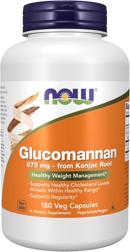 [BRSWIYQEAQPB22I7] NOW Foods Supplements, Glucomannan (Amorphophallus konjac) 575 mg, toetab korrapärasust *, tervislik kaalujälgimine *, 180 Veg kapslit