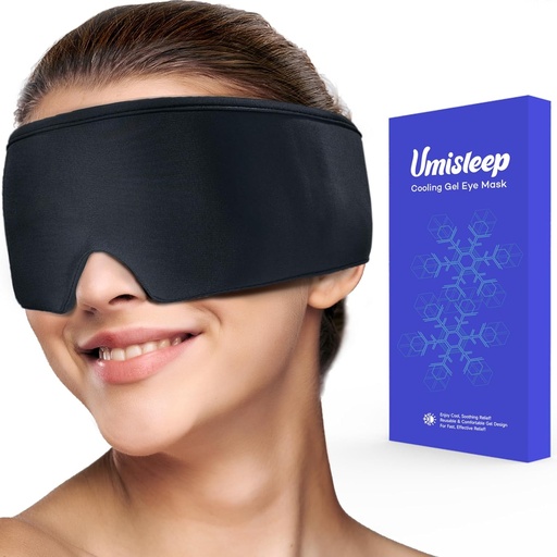 [BRSRAYA7B4JRO3LZ] Umisleep Cooling Eye Mask, Soft Cold Sleep Mask for Dry Eyes, Reusable Gel Eye Cover Ice Pack, Cold Compress Therapy, Stye Eye Treatment, Headache, Dark Circles, Puffy Eyes, Migraines Relief, Black