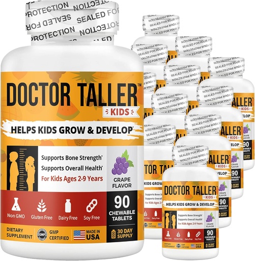 [BRSWYHT2AABGCCY6] NuBest Doctor Taller Kids - Suport Oase Putere cu multivitamine, Multiminerale, Calciu - Formula Premium pentru Vârstele de 2 la 9 - Aroma de struguri - 12 Pachete 18 luni Aprovizionare