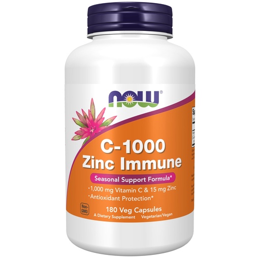 [BRSW2YL5DEFGGEQV] NOW Foods Supplements, C-1000 & Zinc Immune, Seasonal Support Formula*, Antioxidant Protection*, 180 Veg Capsules