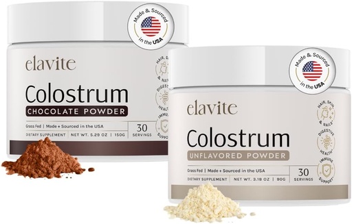 [BRSRABI7OIFRU3DU] Bovine Colostrum Powder (60 Servings) Bundle Grass Fed Colostrum for Women & Men - Supplement for Healthy Hair, Skin & Nails - Chocolate & Unflavored - Made in USA