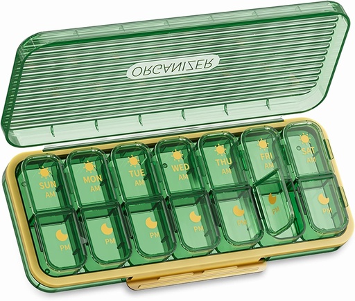[BRSROZYRBUIQEFDP] 14 Cells 2 Times a Day Weekly Pill Organizer - OFIDUS Moistureproof AM/PM Daily Cute Pill Box, Removable Separate Cell 14 Days Pill Case Suitable for Women Men Travel Jewelry & Everyday(Green)