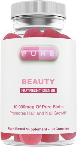[BRSROGT2OAMQG23U] Pure Beauty | 10,000mcg of Pure Biotin | 60 Delicious Plant Based Gummies | Healthy Hair, Skin & Nail Support | by Pure, INC.