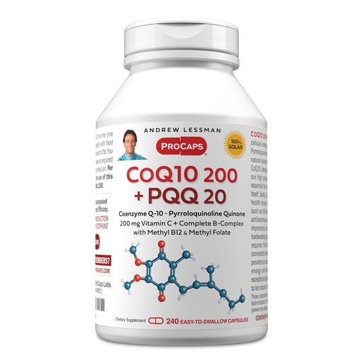 [BRSWGZIBO4GRE3L6] ANDREW LESSMAN Coenzyme Q-10 200 Plus PQQ 20mg - 240 Capsules - Maintains CoQ10 Levels, Optimum Cellular Energy, Supports Energy Production, Heart, Brain, Liver, Kidney, Pancreas. No Additives