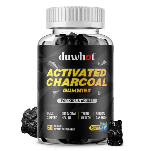 [BRSROZA5BF6RG2T5] Activated Charcoal Gummies for Kids, 500mg Chewable Activated Charcoal Supplement for Gas Relief, Detox, Digestive and Oral Health, Vegan Blueberry Flavor, 60 Count