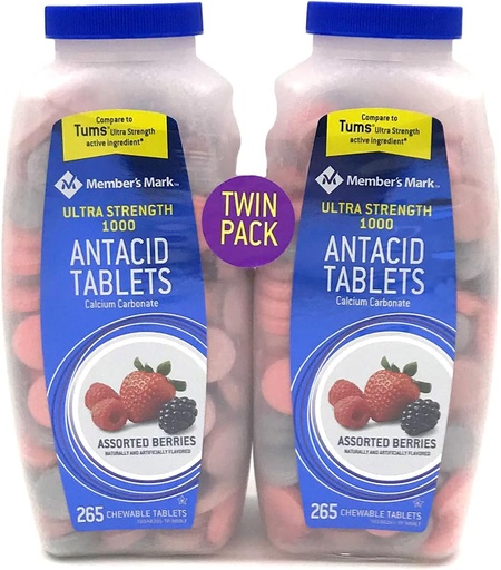 [BRSWKZYFOIOBSGQV] Members Mark Ultra-Strength Antacid, Assorted Berry, 265 Count (2 Pack)