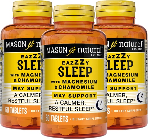 [BRSW2EALCBYR4ALV] MASON NATURAL Eazzy Sleep z magnezu i rumianku - Natural Seep Aid, wspomaga spokojne, spokojne snu, 60 tabletek (Opakowanie po 3)
