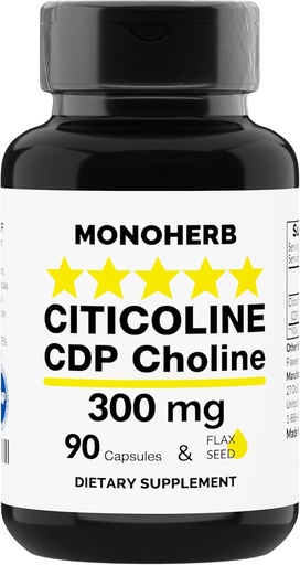 [BRSWYY34OUGQY3DK] MONOHERB Citicoline CDP Choline 300 mg per Capsule - 90 Vegetarian Capsules