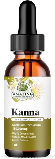[BRSRAFACOAIR4GY2] Amazing Botanicals Sceletium Tortuosum Kanna Extract Tincture 200x Menstrum – Liquid Supplement – 30ml (1oz)