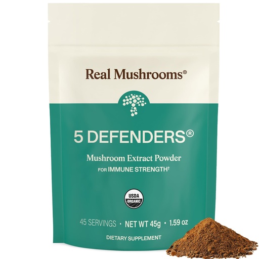 [BRSWKYTQCQIR4FDU] Real Mushrooms 5 Defenders Mushroom Complex - Functional Mushrooms Extract from Chaga, Shiitake, Maitake, Reishi, Turkey Tail Mushroom Blend for Wellness Support with Beta Glucans - 45 Servings