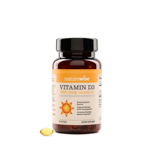 [BRSRAAQHBUHQYA36] NatureWise Vitamin D3 10,000IU (250 mcg) 90-Day Supply - High Potency for Healthy Immune Support & Muscle Function, Non-GMO, Gluten-Free in Organic Extra Virgin Olive Oil, (Mini Softgel), 90 Count