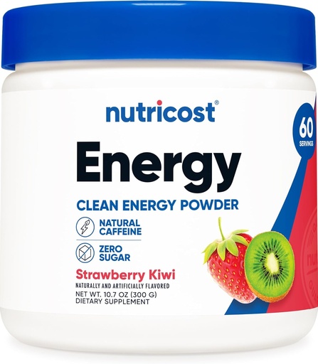 [BRSRAZIHOIPRUD3F] Nutricost Energy Complex (Strawberry Kiwi) (60 Servere) - Clean Energy Powder, 300g Kosttilskud