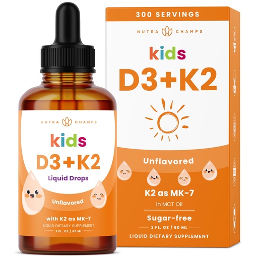 [BRSRMHAKA4CR4FD3] NutraChamps Kids Vitamin D 3 K2 Drops, Vitamin D3 & K2 MK-7, Liquid Vitamin D for Kids 1000 IU, Healthy Bones, Heart & Immune System, Sugar Free Supplement for Toddlers, 300 Servings