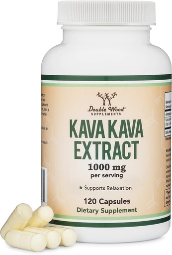 [BRSWYH3RBAMQMDT5] Kava Kava Kapsle 1,000mg na servírování, 120 Počet (High Purity potent 3-5% Kavalactones Root Extract) Kava Powder Root Extract pro relaxaci (Non- GMO, Vegan Safe) od Double Wood