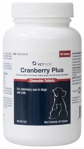 [BRSWGFIFDJ4GO2DU] Vet One Cranberry Plus for Dogs & Cats - Urinary Tract & Bladder Support - 60 Chewable Tablets