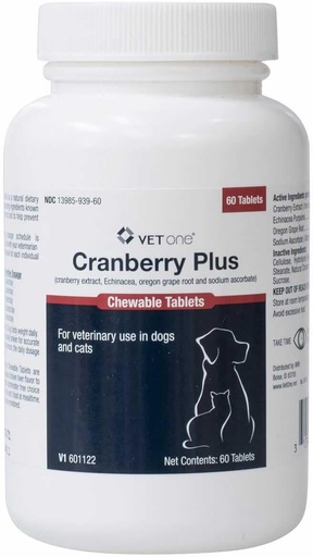[BRSWGFIFDJ4GO2DU] Vet One Cranberry Plus for Dogs & Cats - Urinary Tract & Bladder Support - 60 Chewable Tablets